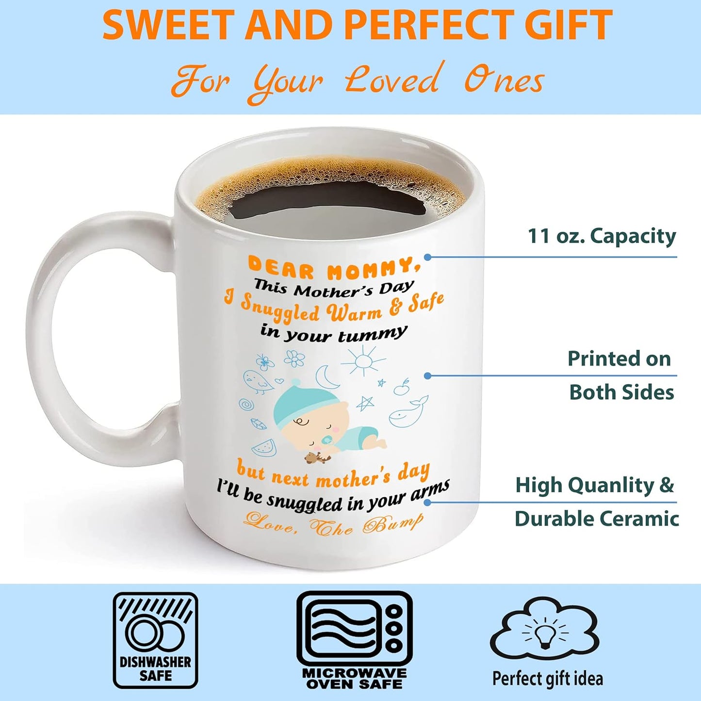 Pregnancy Announcement Coffee Mug, Expecting Mom Gift from Baby Bump, Mother To Be Baby Reveal Gift for Mom Birthday Mother's Day Christmas