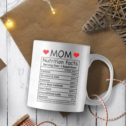 Mom Nutritional Facts Coffee Mug Funny Gift for Mom from Daughter Son Kids Husband, Birthday Mothers Day Gift