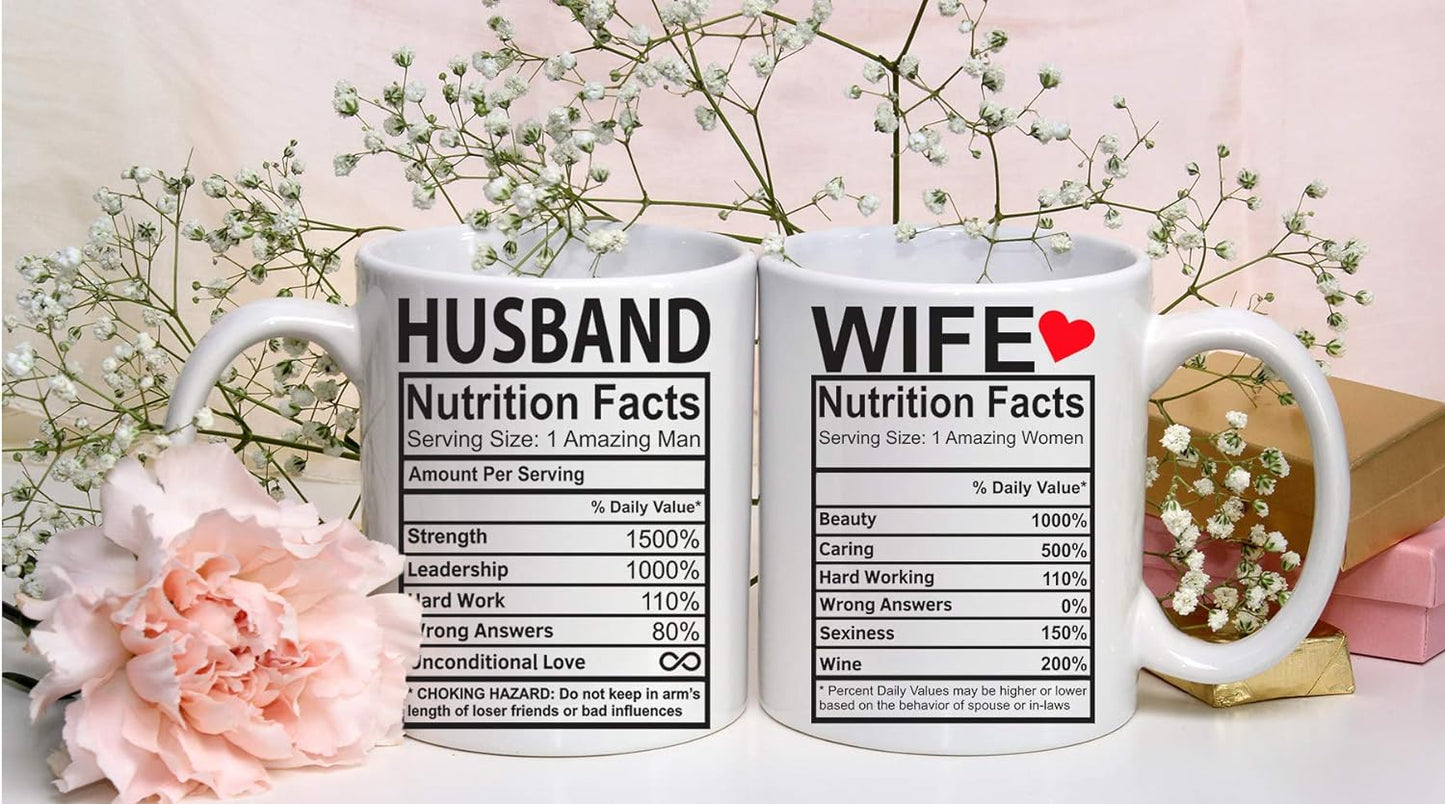 Husband And Wife Nutrition Facts Coffee Mug Set Funny Couple Gift Anniversary Wedding Engagement Gift