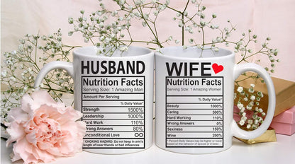 Husband And Wife Nutrition Facts Coffee Mug Set Funny Couple Gift Anniversary Wedding Engagement Gift
