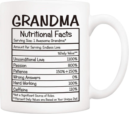Grandma Nutritional Facts Coffee Mug Funny Gift for Grandma from Granddaughter Grandson, Mothers Day Birthday Christmas Gift for Grandma