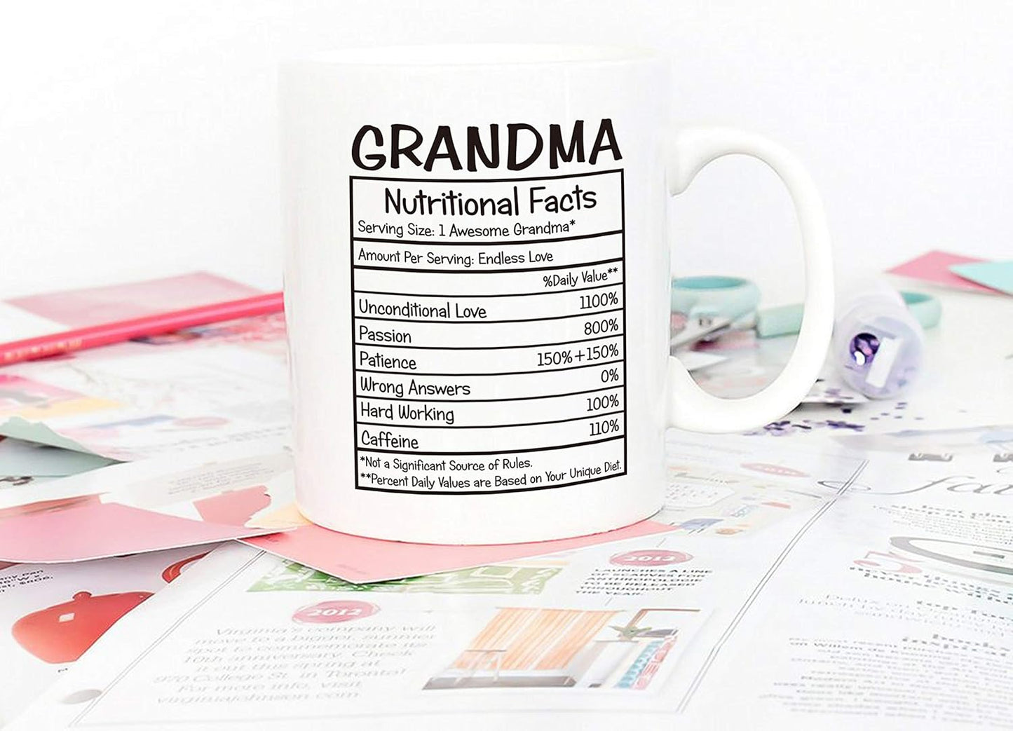 Grandma Nutritional Facts Coffee Mug Funny Gift for Grandma from Granddaughter Grandson, Mothers Day Birthday Christmas Gift for Grandma