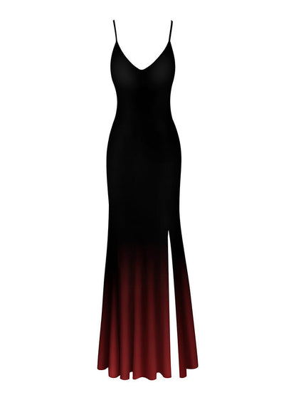 CATALINA Black Gradient Print Backless Plunge Maxi Dress