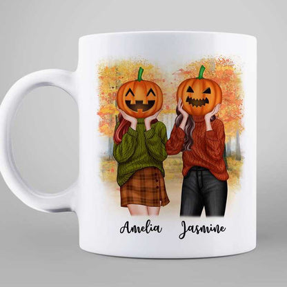 Best Friends Sisters Pumpkin Head In The Forest Personalized Mug