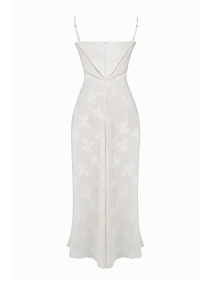 Elegant Thin Straps Floral Lace Maxi Dress