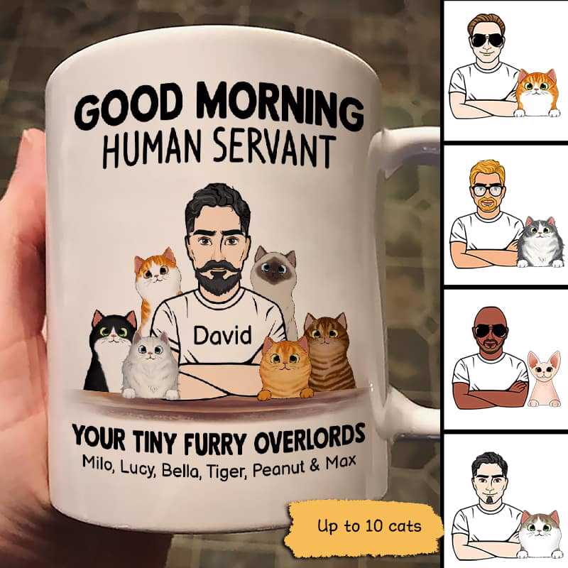 Man And Cats Good Morning Happy Father's Day Human Servant Gift For Cat Dad Personalized Mug