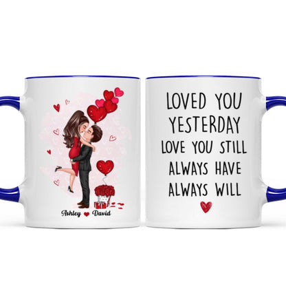 Couple Kissing Loved You Yesterday Gift For Him For Her - Personalized Mug
