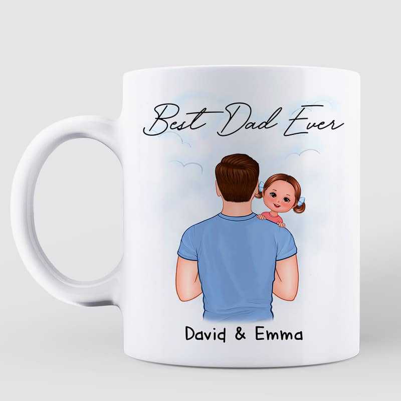 Dad Carrying Kids On Shoulder Personalized Mug, Father's Day Gift For Dad, Husband