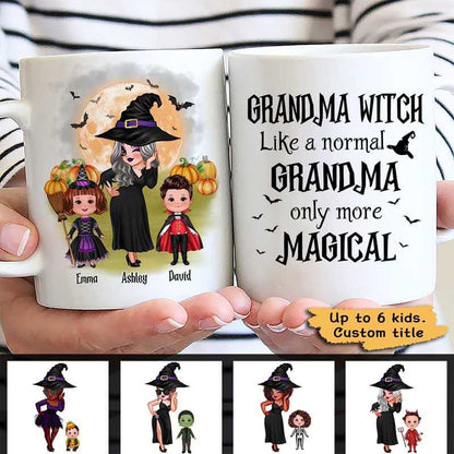 Pretty Grandma With Grandkids Halloween Personalized Mug