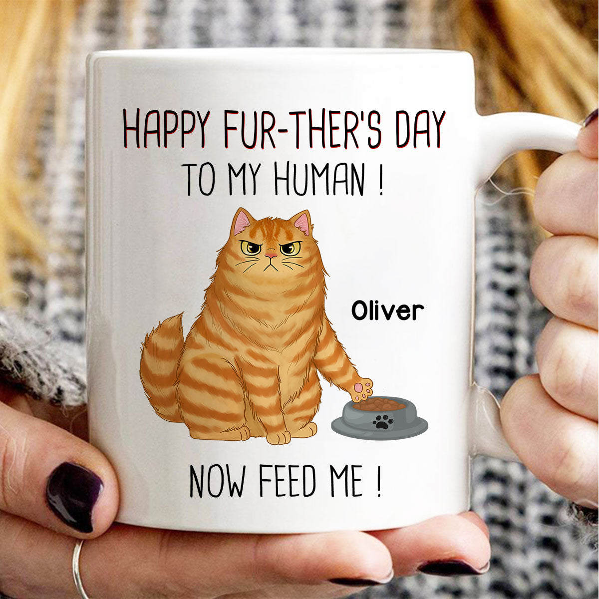 Happy Further's Day Cat Dad Feed Us Personalized Mug, Unique Father's Day Gift for Husband, Gift for Dad
