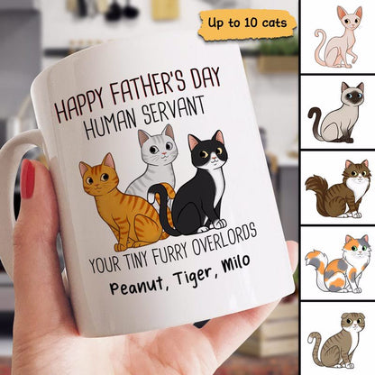 Cute Sitting Cats Happy Father's Day Human Servant Personalized Mug