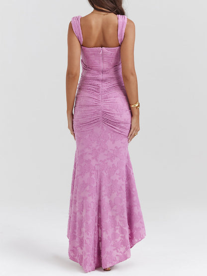 Rose Pink Floral Corset Ruffle Ruched Maxi Dress