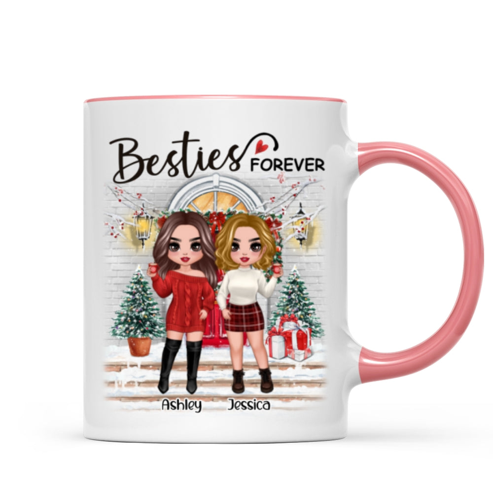 Christmas Doll Besties Standing On Front Porch Personalized Mug