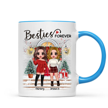 Christmas Doll Besties Standing On Front Porch Personalized Mug