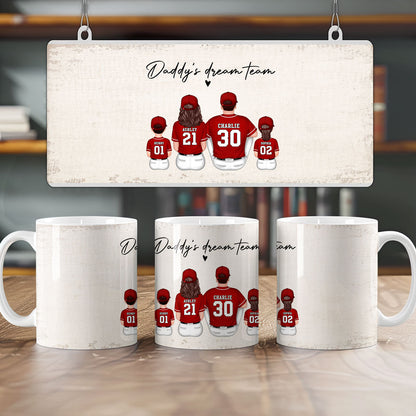Daddy's Team Baseball Family Sitting Personalized AOP Mug, Perfect Gift For Dad, Grandpa, Husband
