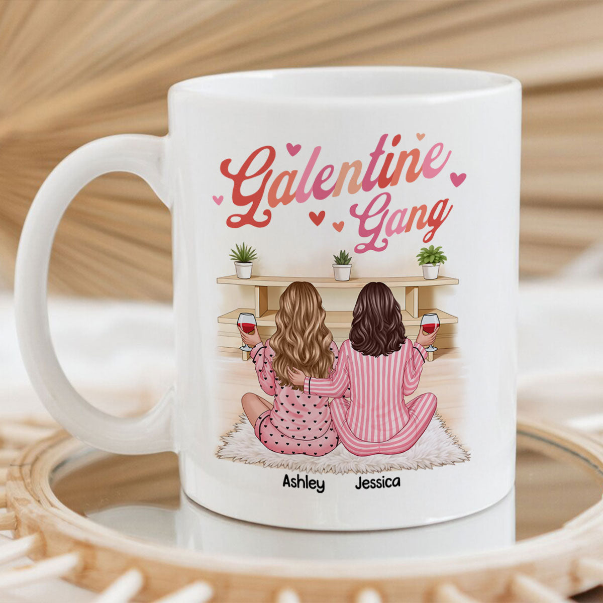 Galentine Gang Pretty Besties Sisters In House Personalized Mug, Mug, Social Club, Besties Gift