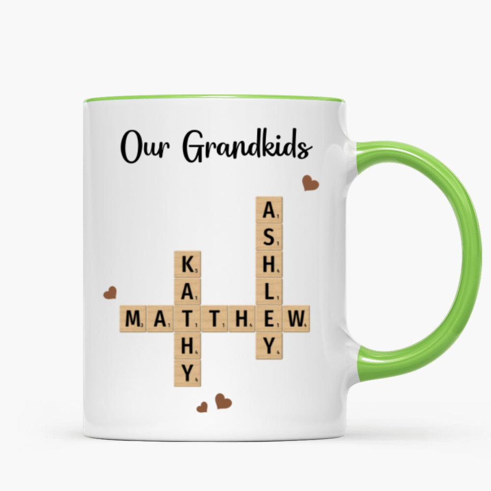 Grandkids Crossword Puzzle Art Personalized Mug, Gift For Grandma, Gift For Mom