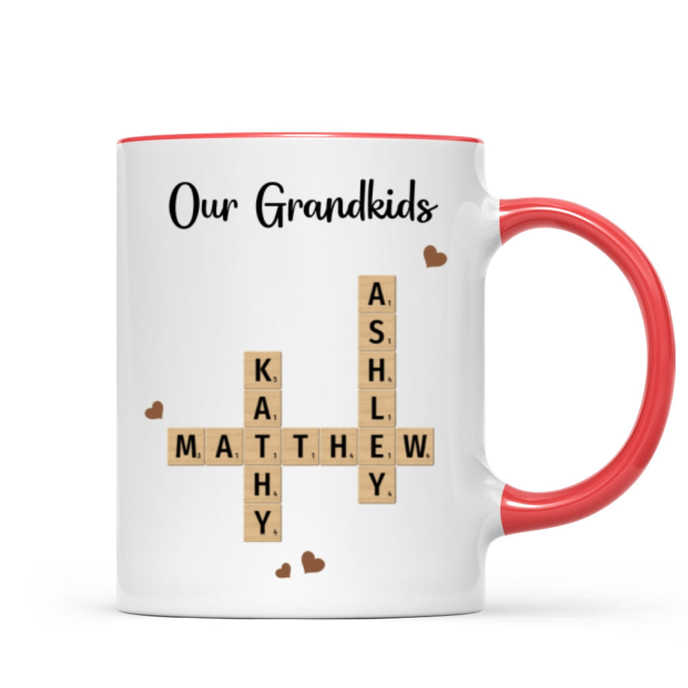 Grandkids Crossword Puzzle Art Personalized Mug, Gift For Grandma, Gift For Mom