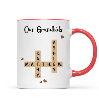 Grandkids Crossword Puzzle Art Personalized Mug, Gift For Grandma, Gift For Mom