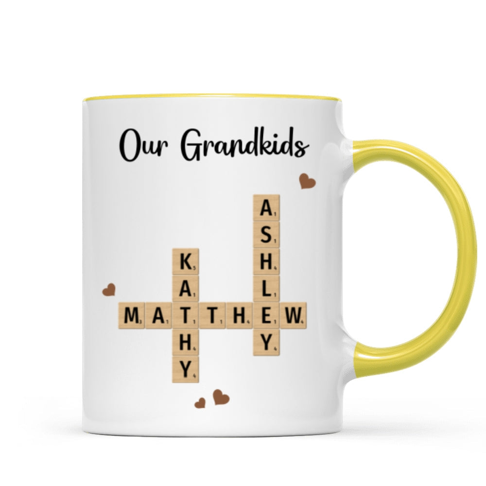 Grandkids Crossword Puzzle Art Personalized Mug, Gift For Grandma, Gift For Mom