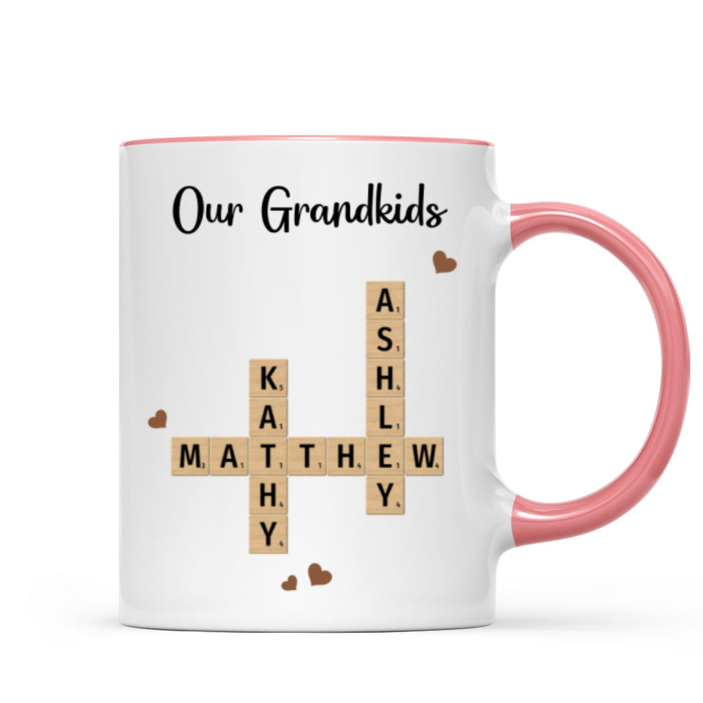 Grandkids Crossword Puzzle Art Personalized Mug, Gift For Grandma, Gift For Mom