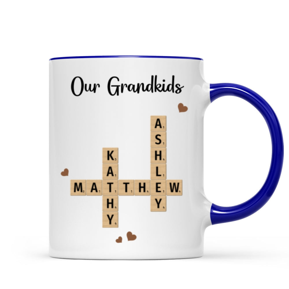 Grandkids Crossword Puzzle Art Personalized Mug, Gift For Grandma, Gift For Mom
