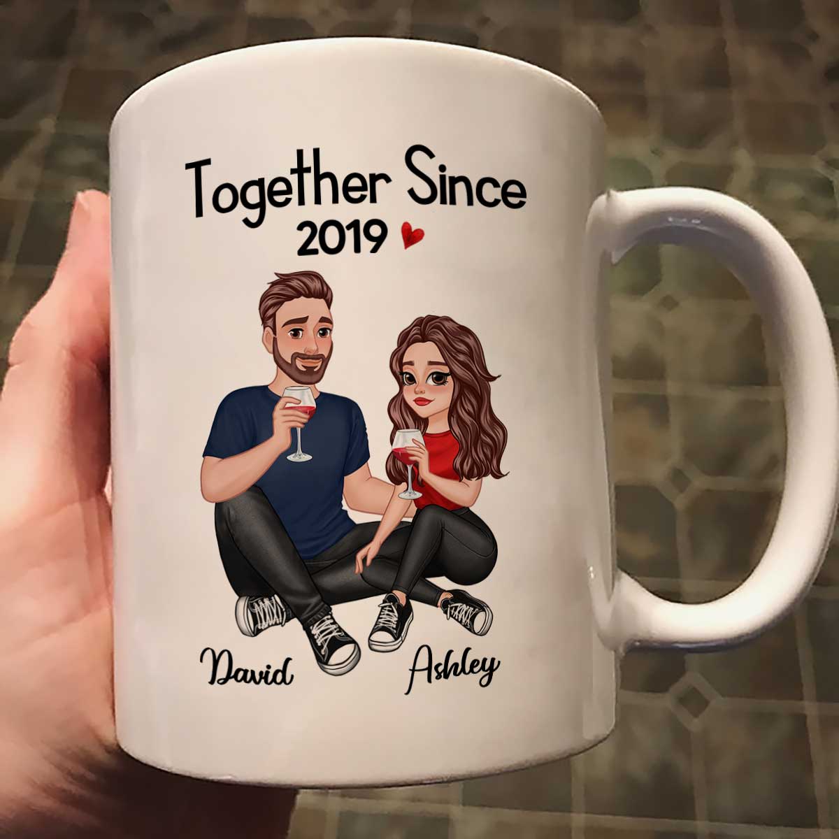 Cartoon Couple Sitting Anniversary Gift For Him Gift For Her Personalized Mug
