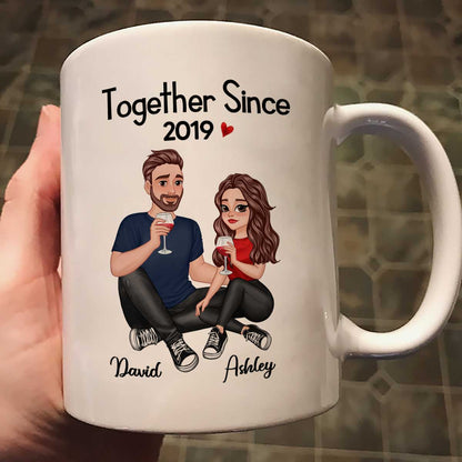 Cartoon Couple Sitting Anniversary Gift For Him Gift For Her Personalized Mug