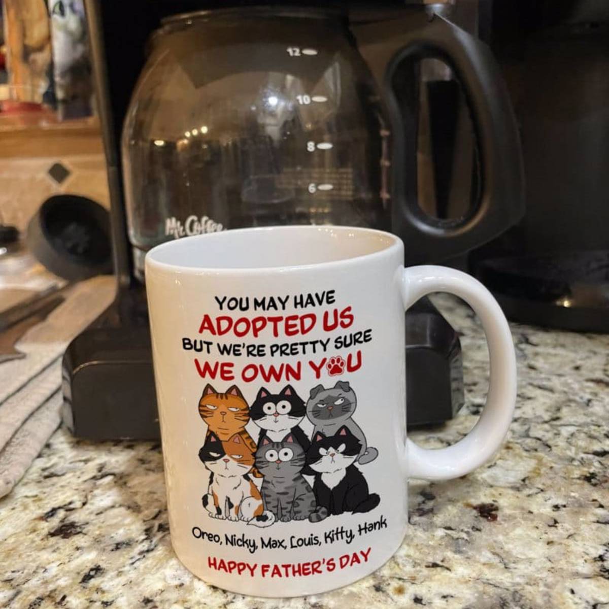 Funny Cute Cats We Own You Personalized Mug, Father's Day Gift For Cat Dad