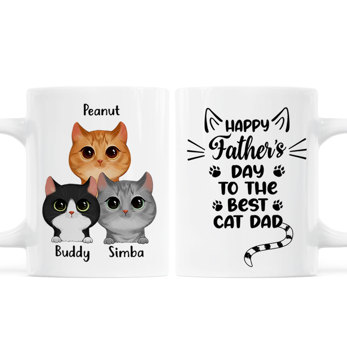 Happy Father's Day To The Best Cat Dad Cat Shape Watercolor Cute Cats Personalized Mug