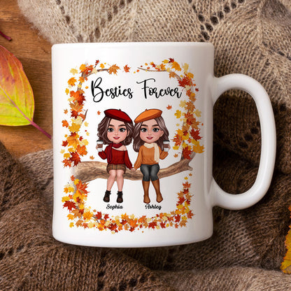 Besties Sisters Sitting On Fall Season Branch Personalized Mug