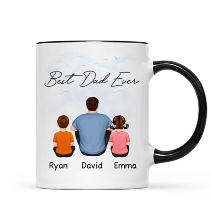 Back View Dad And Kids Dogs Cats Sitting Father's Day Gift For Dad Personalized Mug