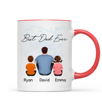 Back View Dad And Kids Dogs Cats Sitting Father's Day Gift For Dad Personalized Mug