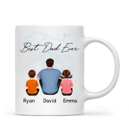 Back View Dad And Kids Dogs Cats Sitting Father's Day Gift For Dad Personalized Mug