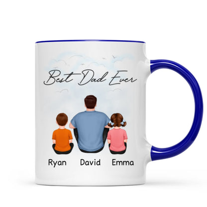 Back View Dad And Kids Dogs Cats Sitting Father's Day Gift For Dad Personalized Mug