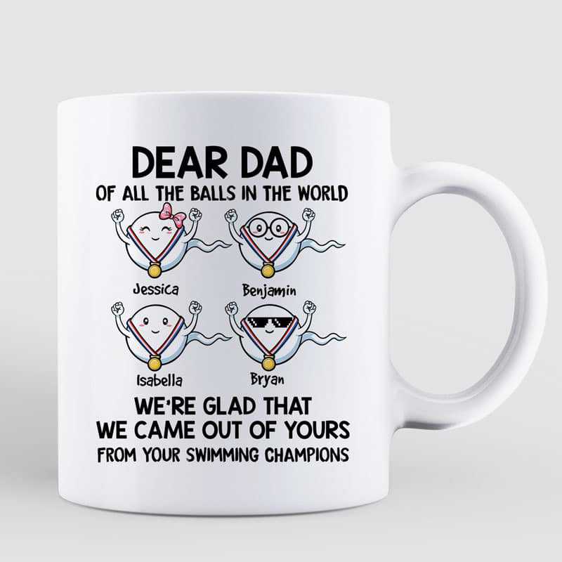 Dear Dad Swimming Champions Little Cute Kids Funny Father's Day Gift Personalized Mug