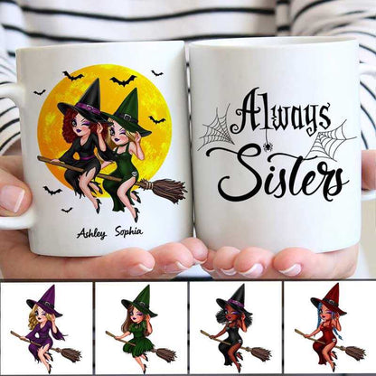 Besties Best Friends Witches Riding Broom Halloween Personalized Mug