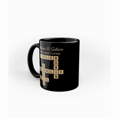 Brothers & Sisters Forever Linked Together Crossword Puzzle Art - Personalized Mug - Gift For Brothers, Sisters, Siblings, Family