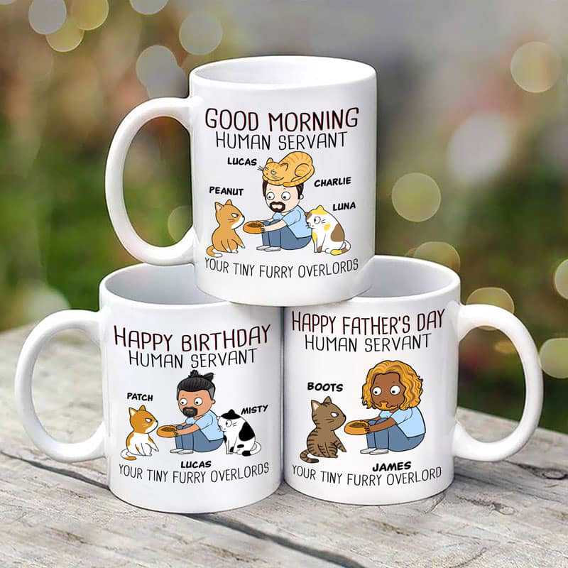 Good Morning Happy Father's Day Human Servant Chibi Cat Dad Personalized Mug