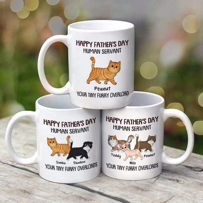 Walking Fluffy Cats Happy Father's Day Cat Human Servant Gift For Cat Dad Personalized Mug