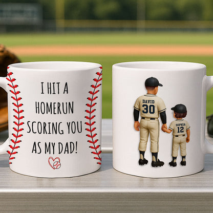 I Hit a Home Run Scoring You as my Dad Personalized Mug, Father's Day Gift for Baseball Dad
