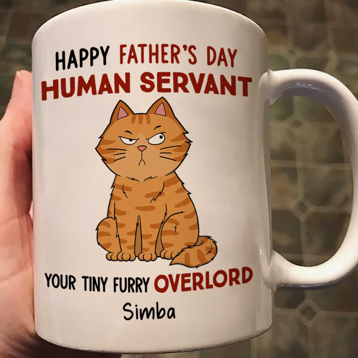 Funny Cute Cats Happy Father's Day Human Servant Personalized Mug, Father's Day Gift For Cat Dad