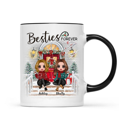 Christmas Doll Sitting Best Friends Sisters Front Porch Personalized Mug