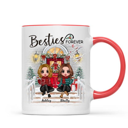 Christmas Doll Sitting Best Friends Sisters Front Porch Personalized Mug