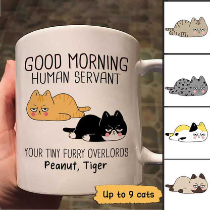 Good Morning Happy Father's Day Human Servant Angry Lying Cats Personalized Mug