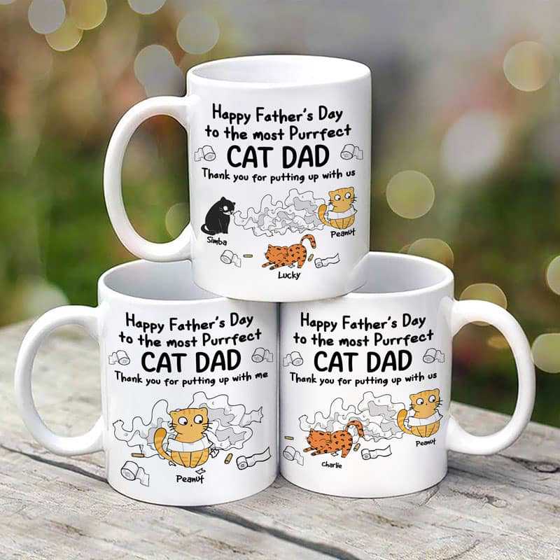 Happy Father's Day Toilet Paper Cats Personalized Mug