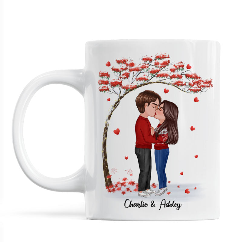 Doll Couple Kissing Under Red Tree Gift For Him For Her Personalized Mug