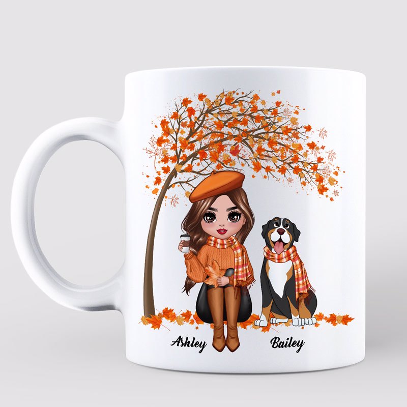 Fall Season Doll Woman Life Is Better With Dogs Personalized Mug
