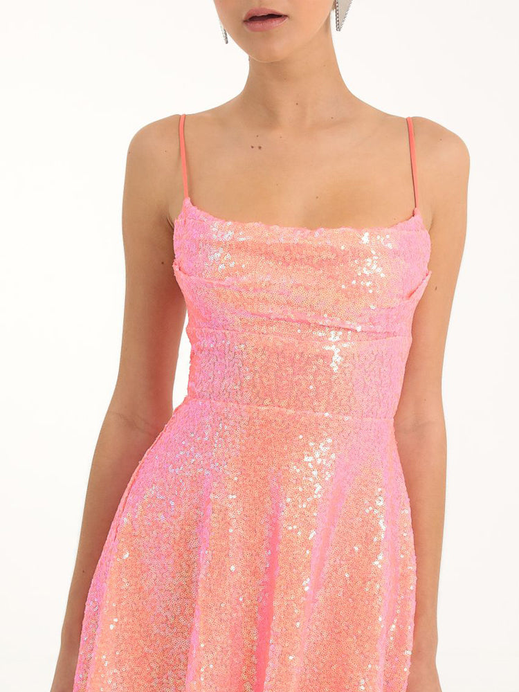 Sequin Lace-up Back Flared Mini Dress