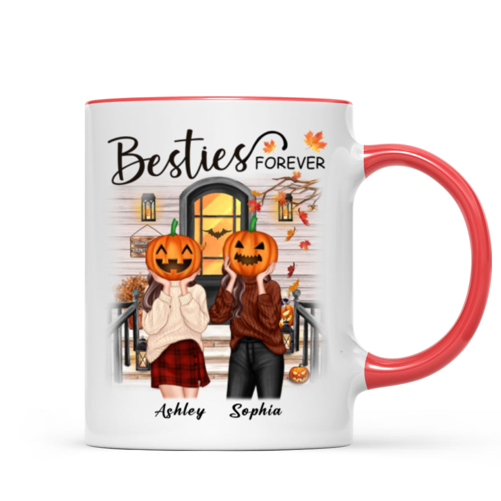 Pumpkin Head Best Friends Sisters Fall Season Front Porch Personalized Mug (11oz)